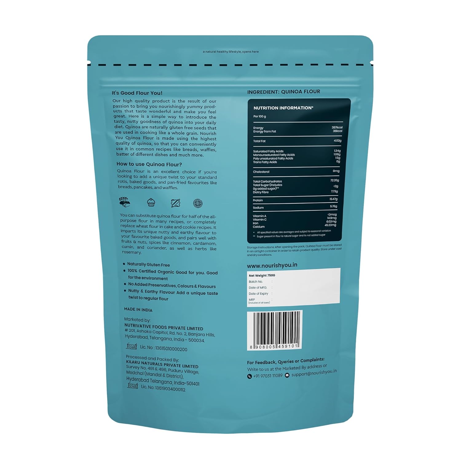 NOURISH QUINOA FLOUR 750 GM