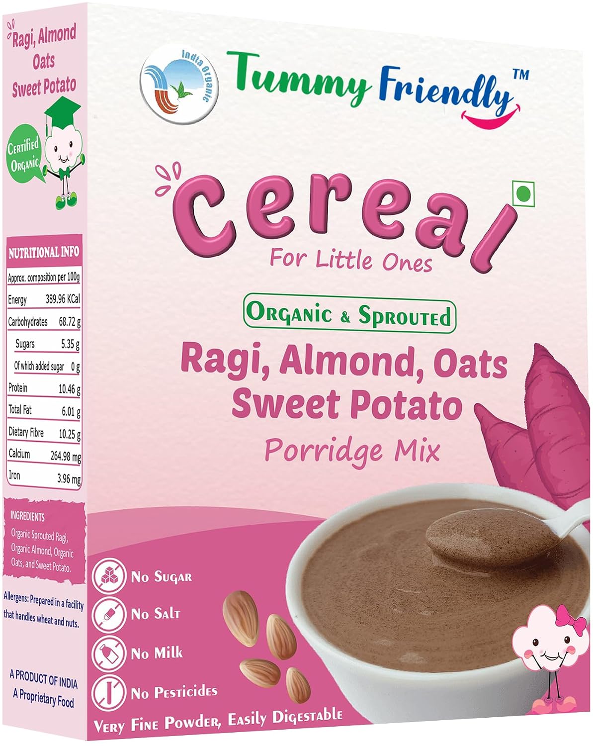 TF ORGANIC SPROUTED RAGI, ALMOND, OATS, SWEET POTATO PORRIDGE MIX 200 GM