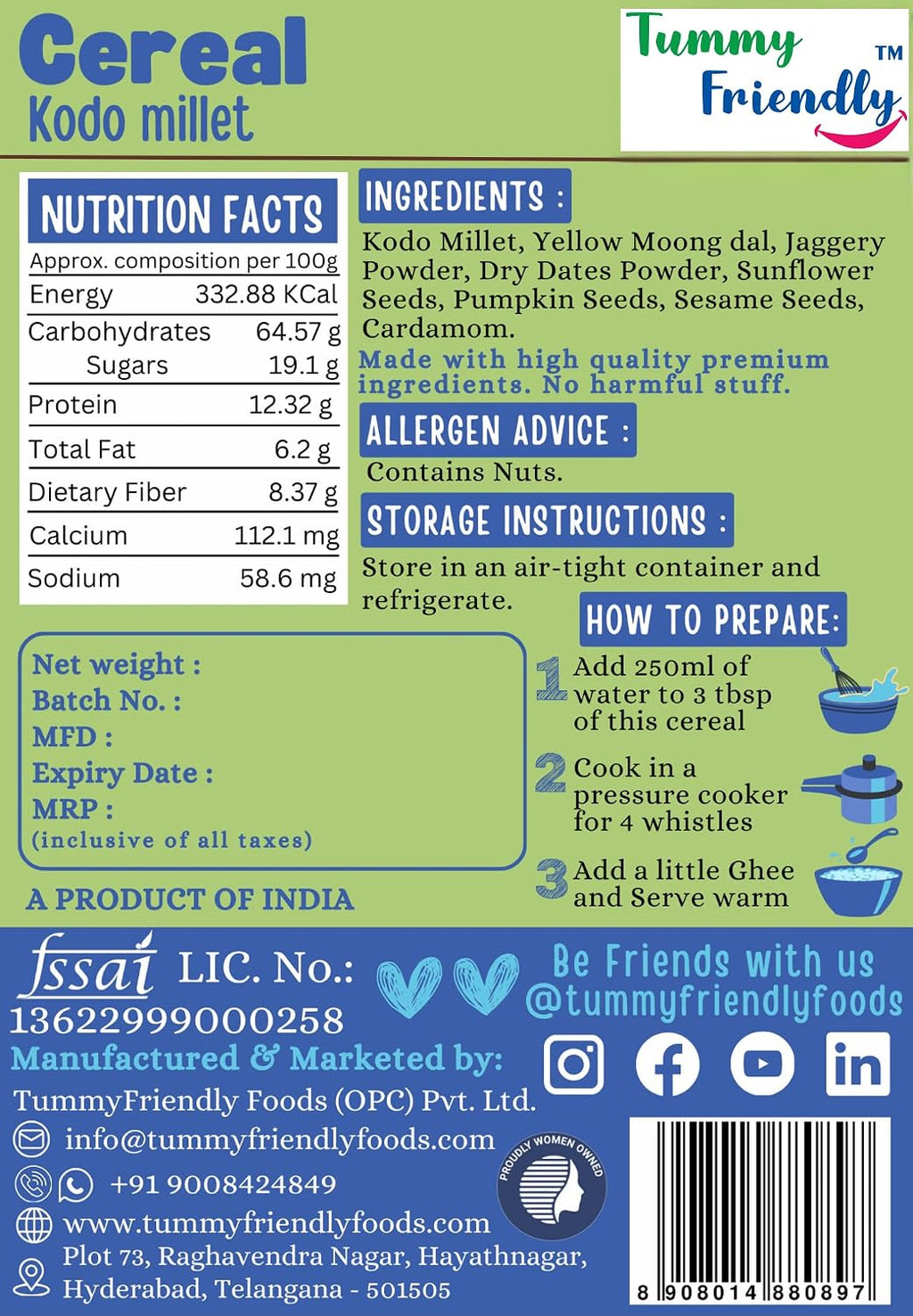 TUMMYFRIENDLY FOODS KODO MILLET CEREAL FOR TODDLERS- 300 GM