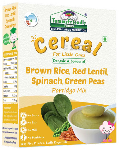 TF ORGANIC SPROUTED BROWN RICE,RED LENTIL,SPINACH,GREEN PEAS PORRIDGE MIX 200 GM