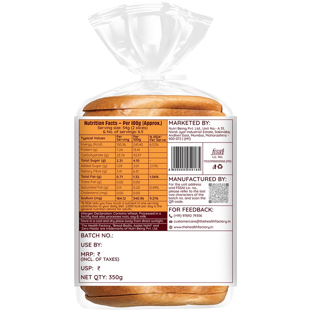 ZERO MAIDA WHOLE WHEAT BREAD 350 GM