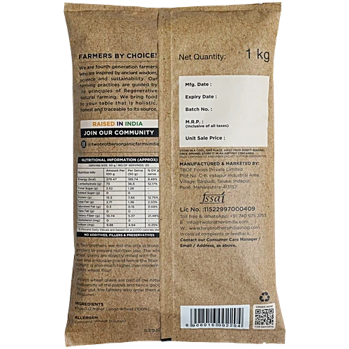 TBOF KHAPLI WHEAT ATTA (EMMER WHEAT FLOUR) ATTA STONE GROUND 1 KG
