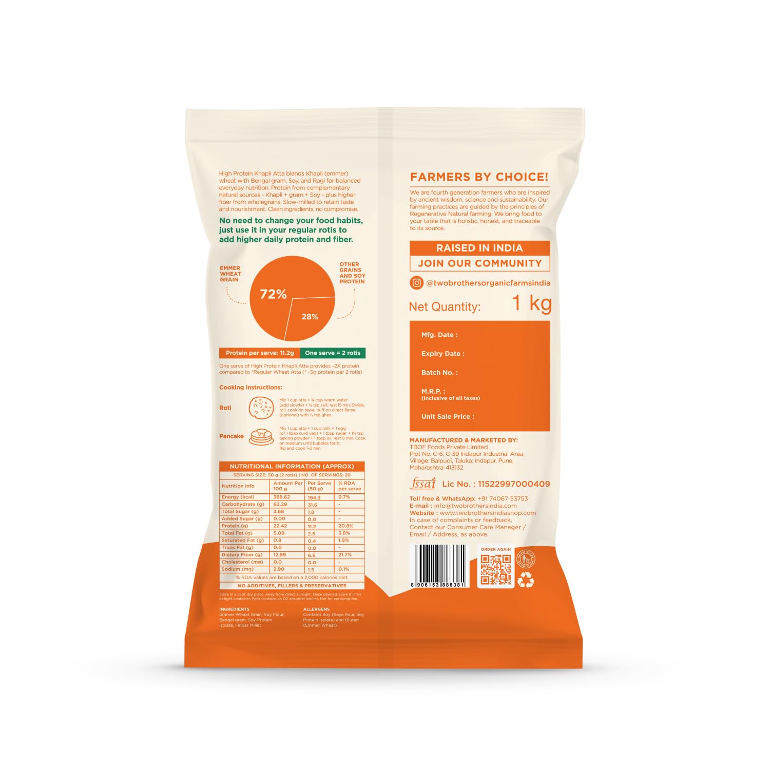 TBOF HIGH PROTEIN KHAPLI ATTA 1 KG