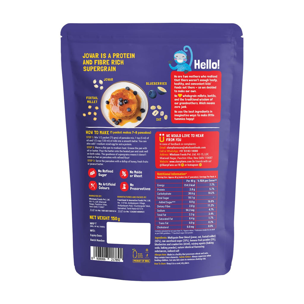 SLURRP FARM MILLET PANCAKE & WAFFLE MIX BLUEBERRY & SUPERGRAINS 150 GM