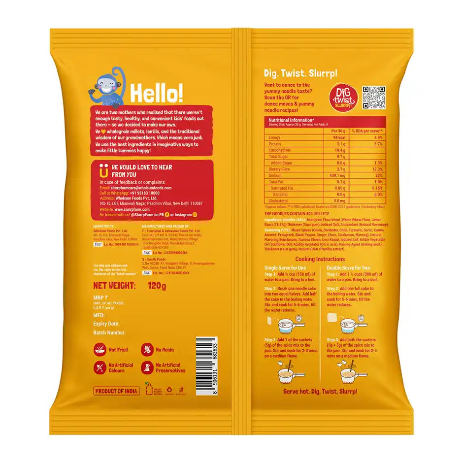 SLURRP FARM INSTANT MILLET NOODLES MAGIC MASALA (PACK OF 2) 120 GM