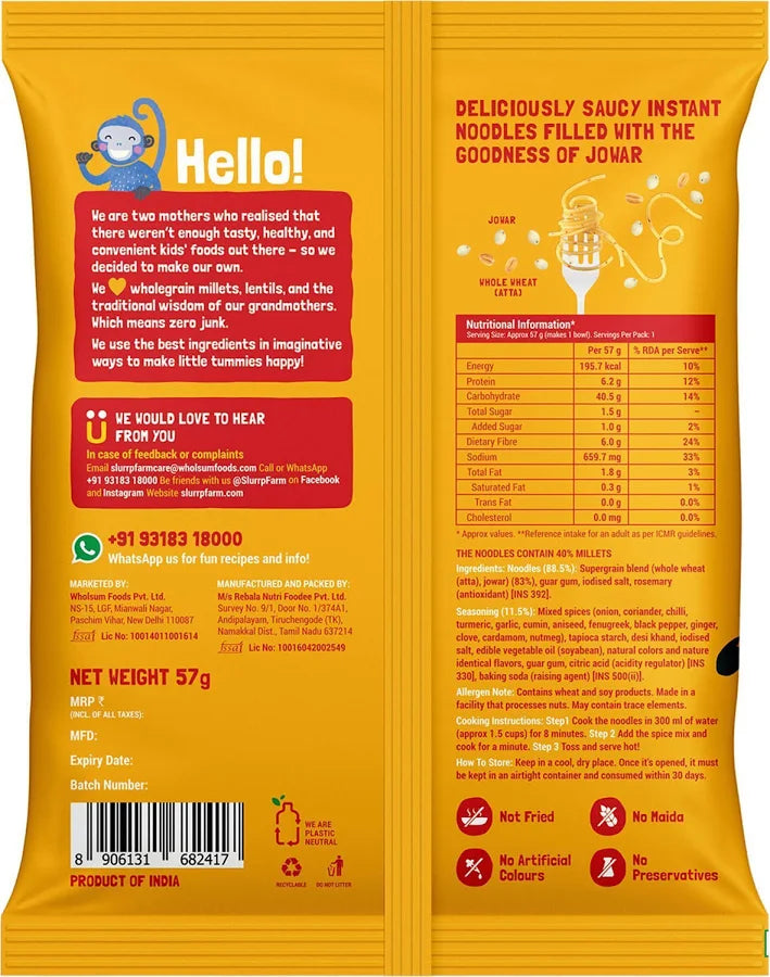 SLURRP FARM INSTANT MILLET NOODLES MAGIC MASALA 57 GM