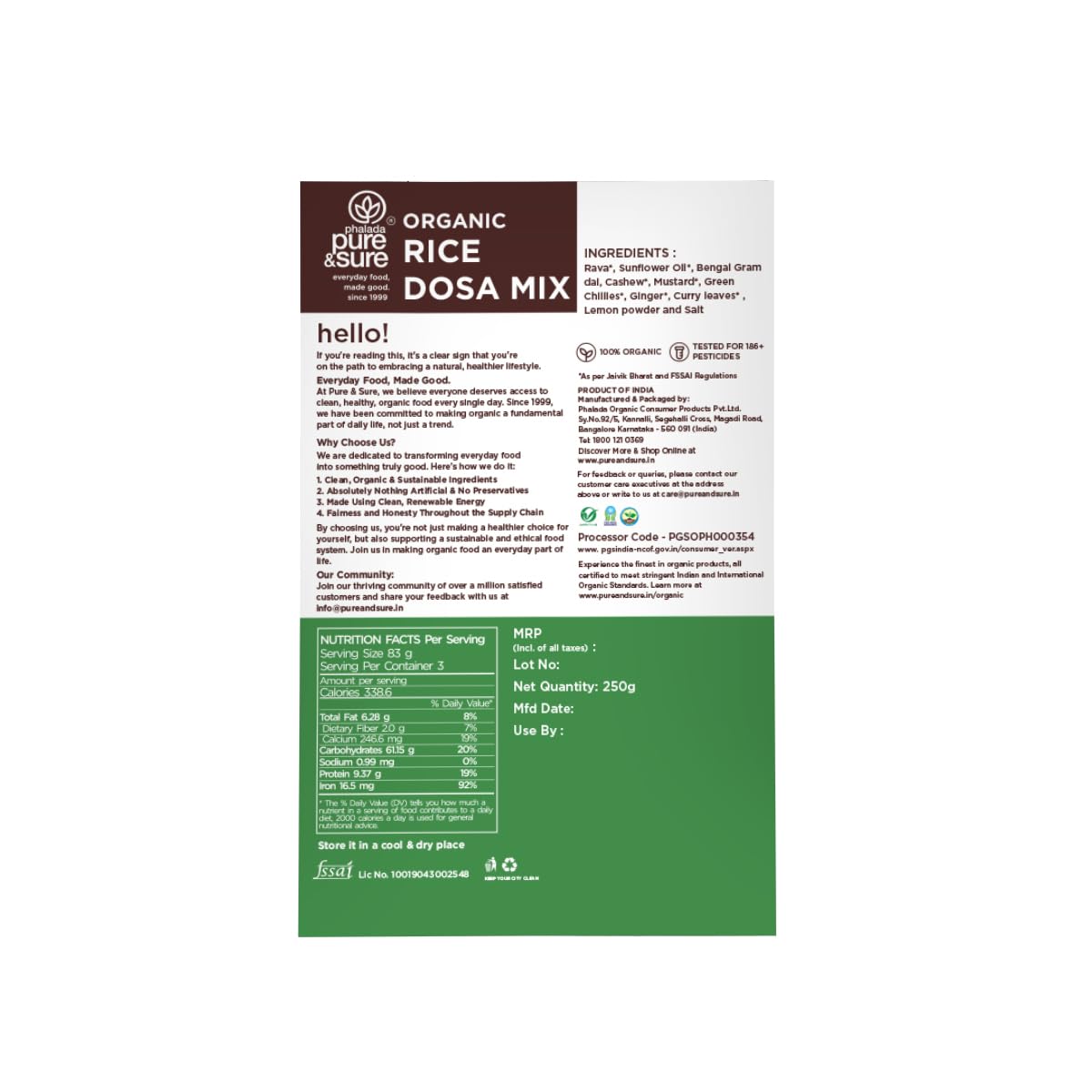 PS ORG RAVA IDLY MIX 250 GM