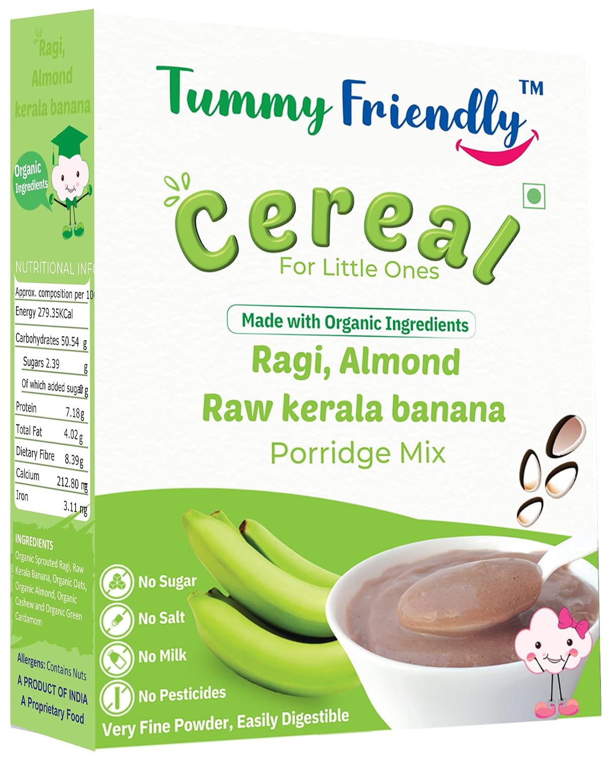 TF ORGANIC SPROUTED RAGI,ALMOND,RAW KERALA BANANA PORRIDGE MIX-200 GM
