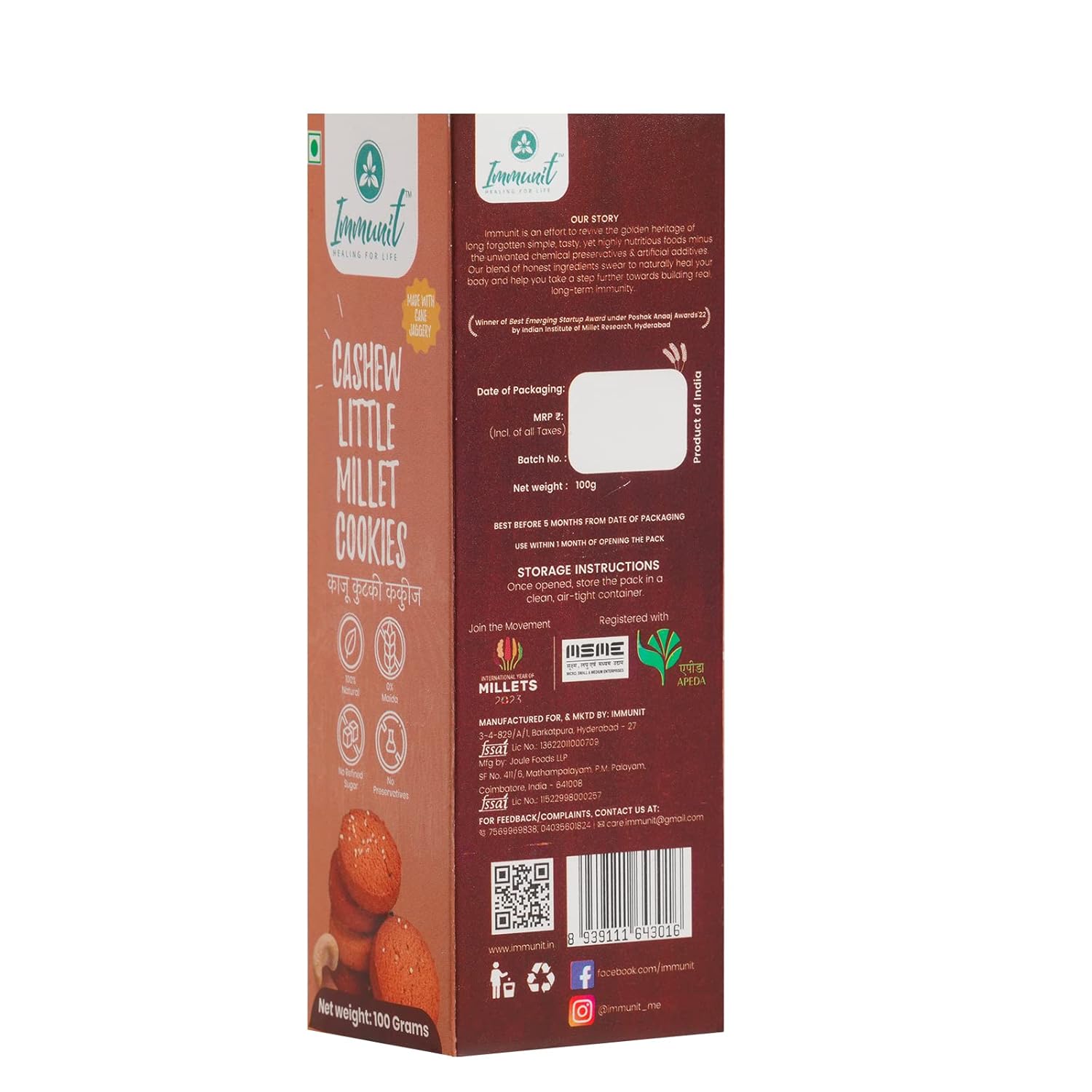 IMMUNIT CASHEW-LITTLE MILLET COOKIES (WITH CANE JAGGERY)