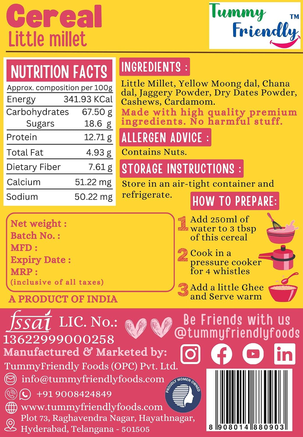 TUMMYFRIENDLY FOODS LITTLE MILLET CEREAL FOR TODDLERS-300 GM