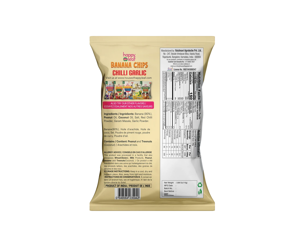 HAPPY LEAF BANANA CHIPS CHILLI GARLIC 110 GM