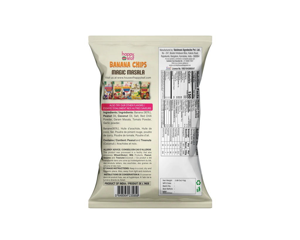 HAPPY LEAF BANANA CHIPS MAGIC MASALA 110 GM