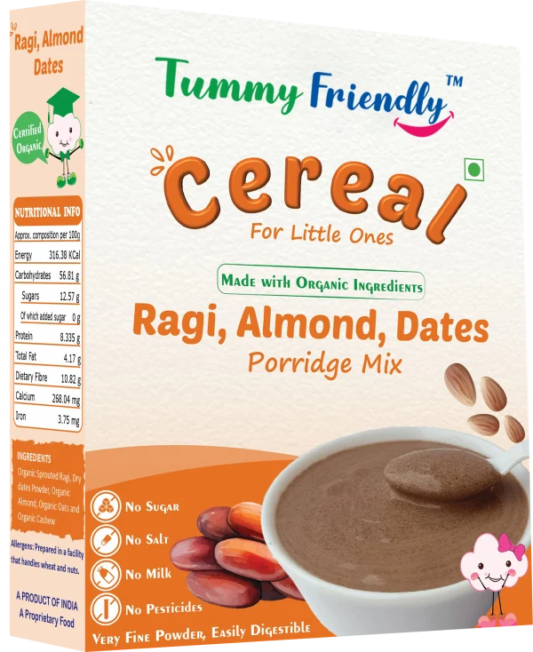 TUMMY FRIENDLY SPROUTED RAGI, ALMOND, DATES PORRIDGE MIX 200 GM