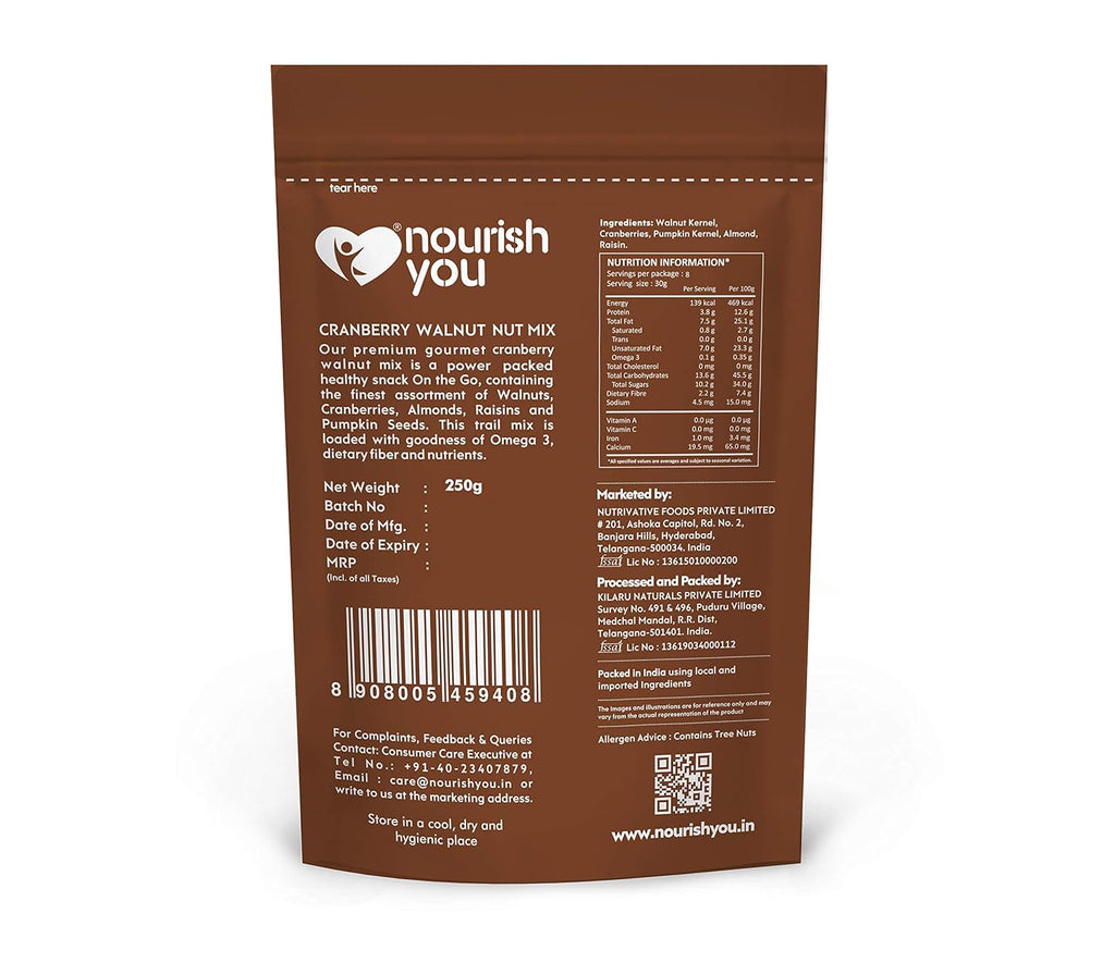 NOURISH CRANBERRY WALNUT MIX 250 GM