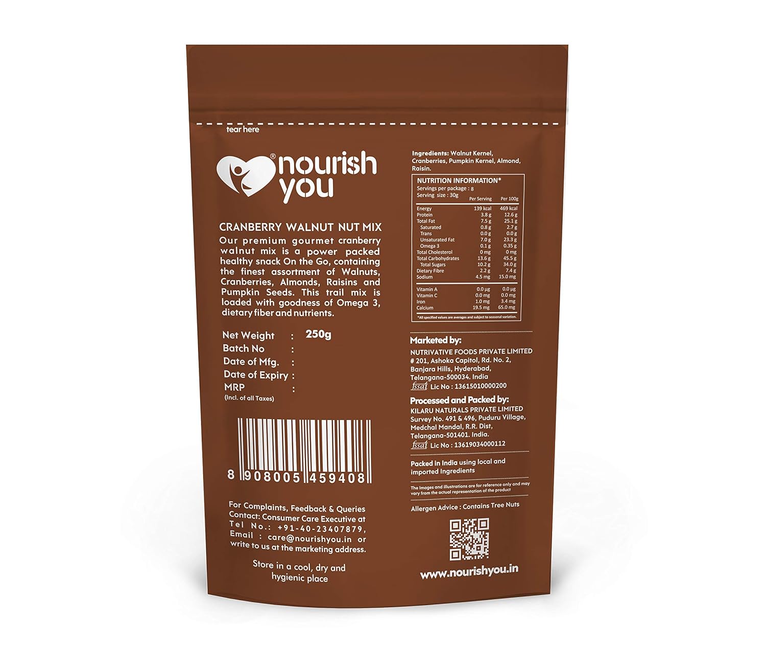 NOURISH CRANBERRY WALNUT MIX 250 GM