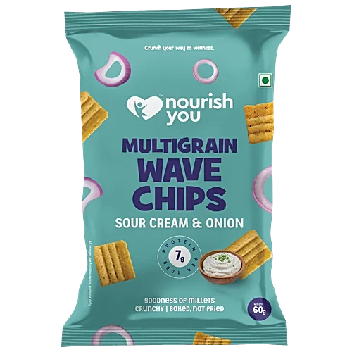 NOURISH MULTIGRAIN WAVE CHIPS CREAM AND ONION 60 GM