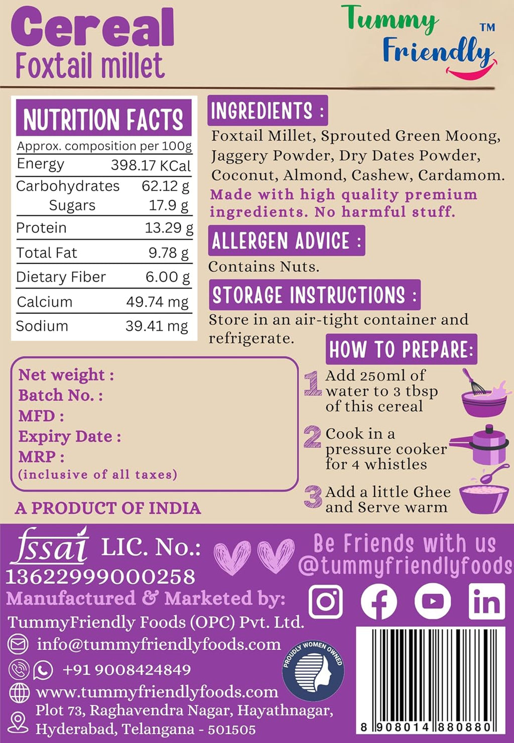 TUMMYFRIENDLY FOODS FOXTAIL MILLET CEREAL FOR TODDLERS-300 GM