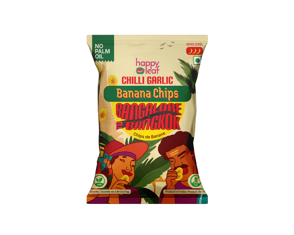 HAPPY LEAF BANANA CHIPS CHILLI GARLIC 110 GM