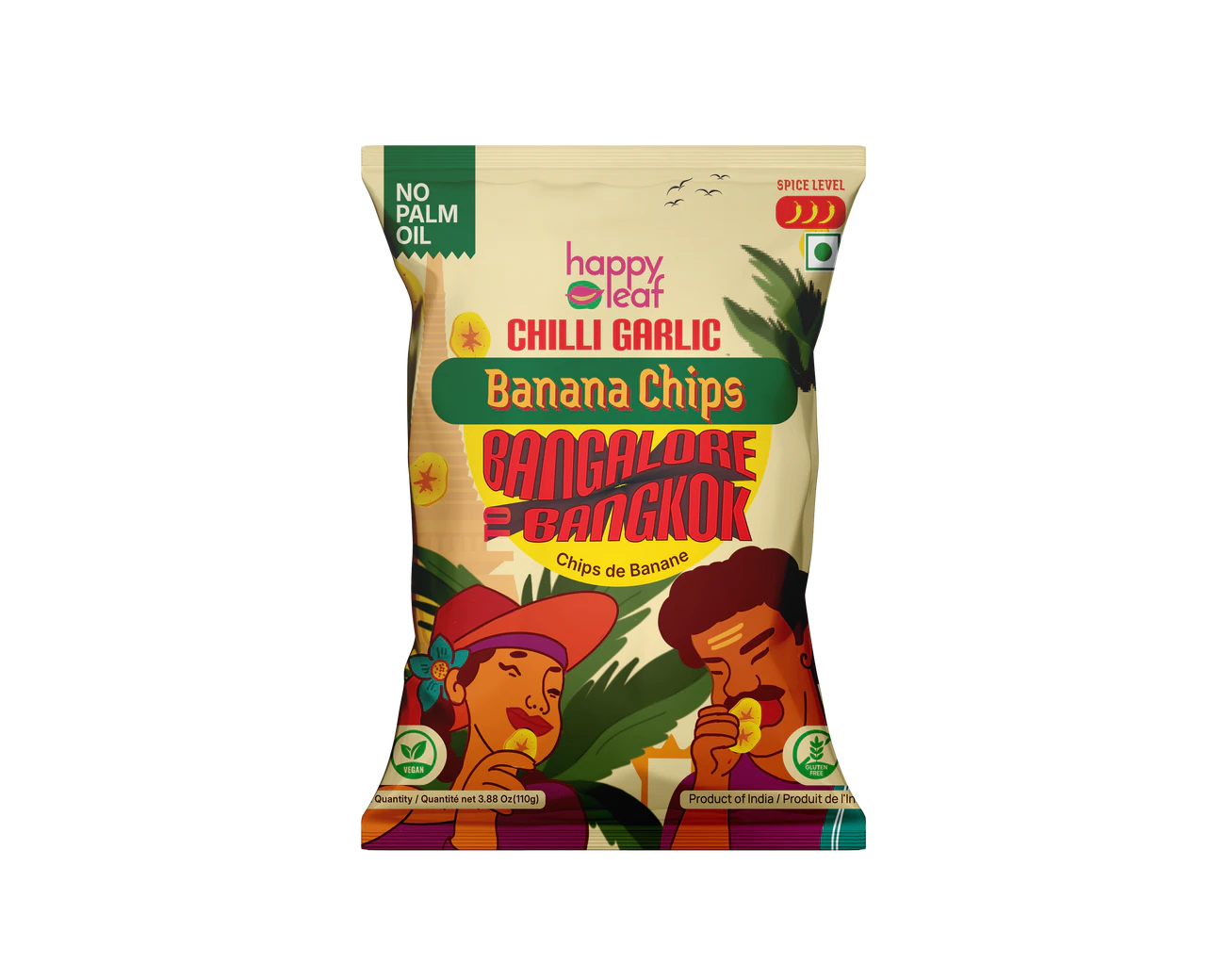 HAPPY LEAF BANANA CHIPS CHILLI GARLIC 110 GM