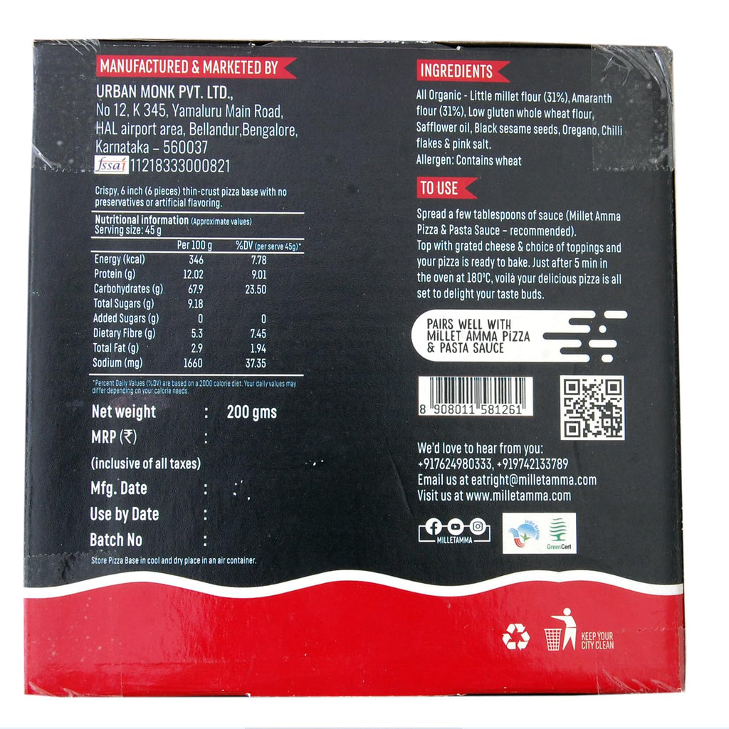 MILLET AMMA MILLET PIZZA BASE 200 GM