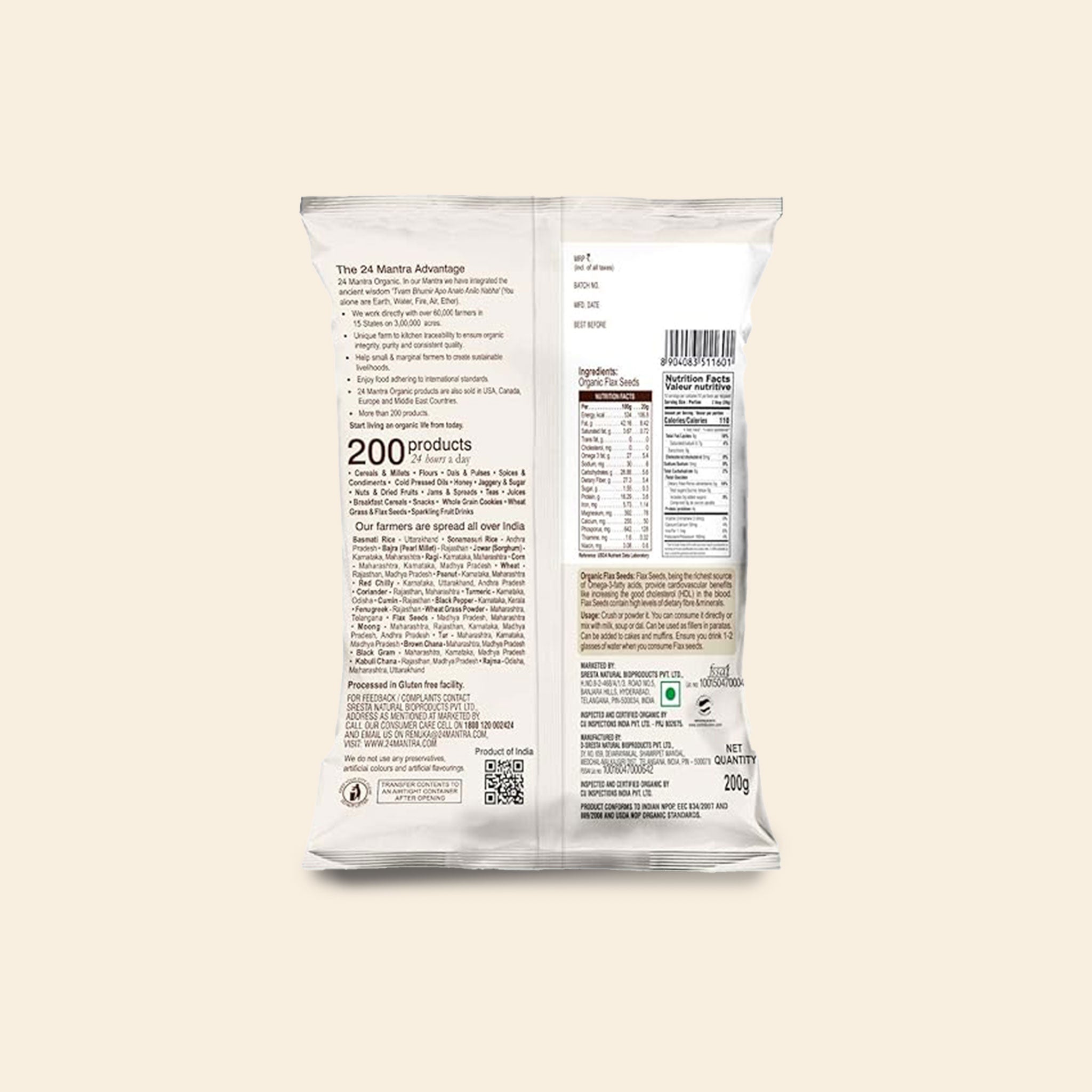 24 Mantra Organic Flax Seeds 200 G