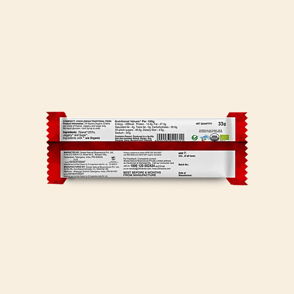 24 Mantra Organic Peanut Jaggery Chikki 33 G
