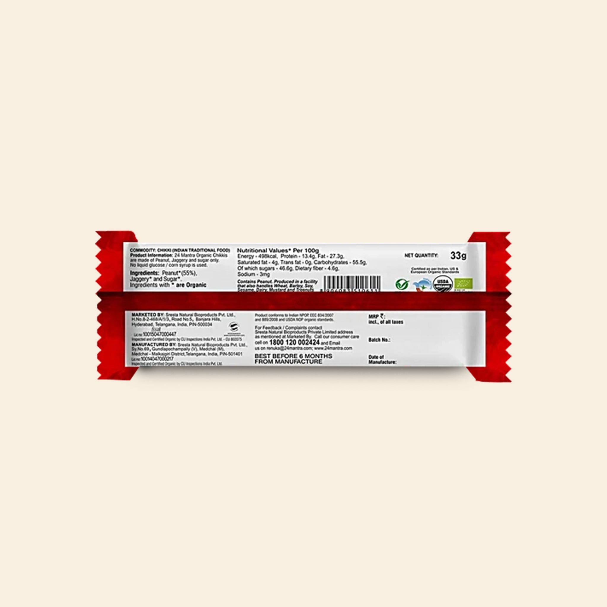 24 Mantra Organic Peanut Jaggery Chikki 33 G