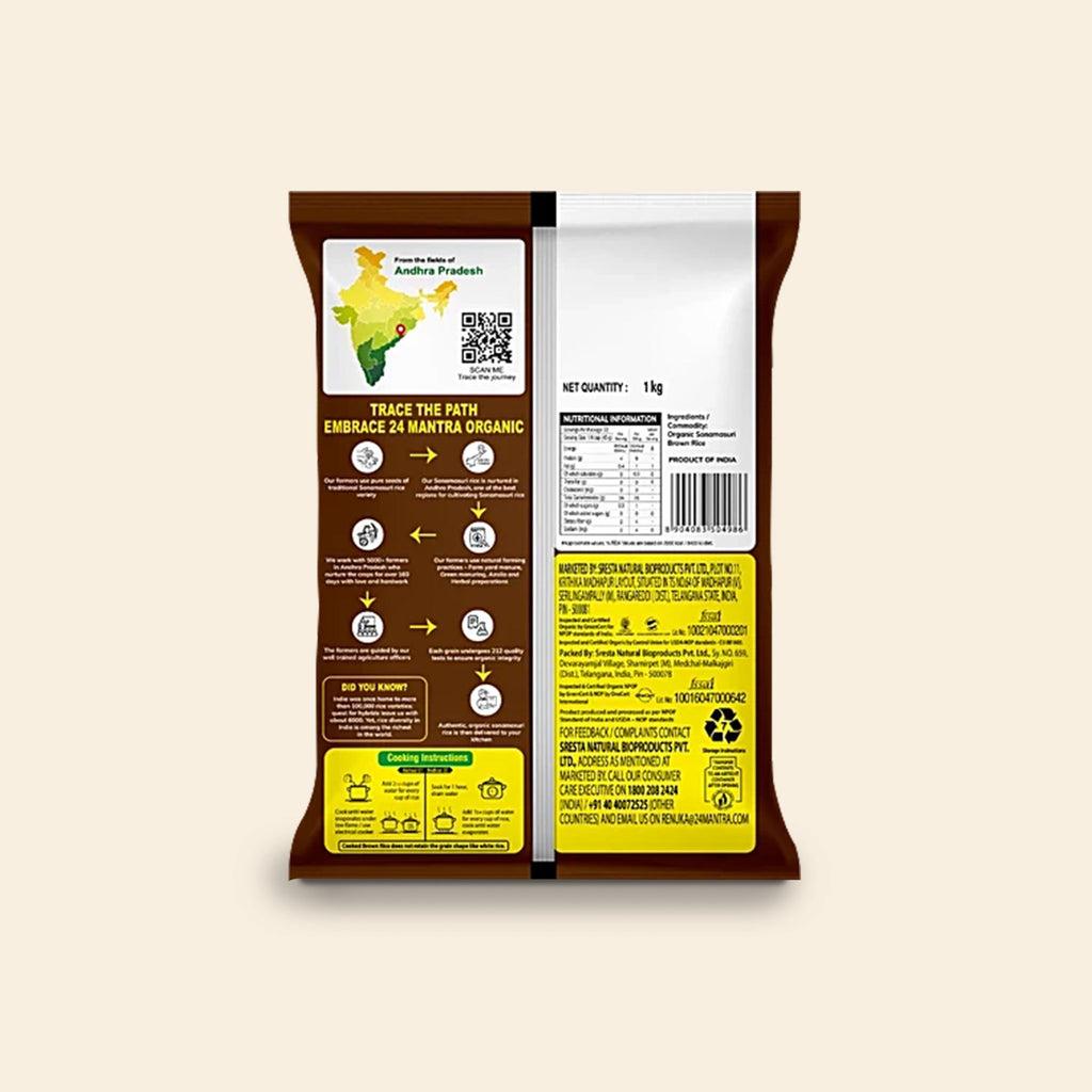 24 Mantra Organic Sonamasuri Brown Raw Rice 1 Kg