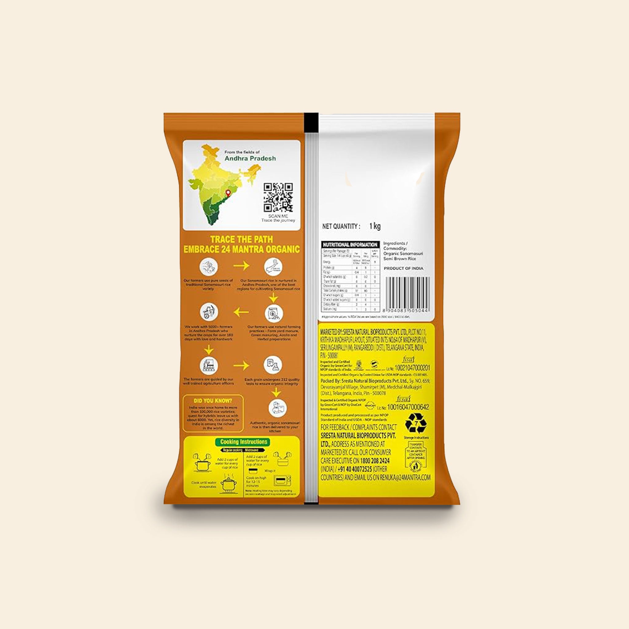 24 Mantra Organic Sonamasuri Semi Brown Rice 5 Kg