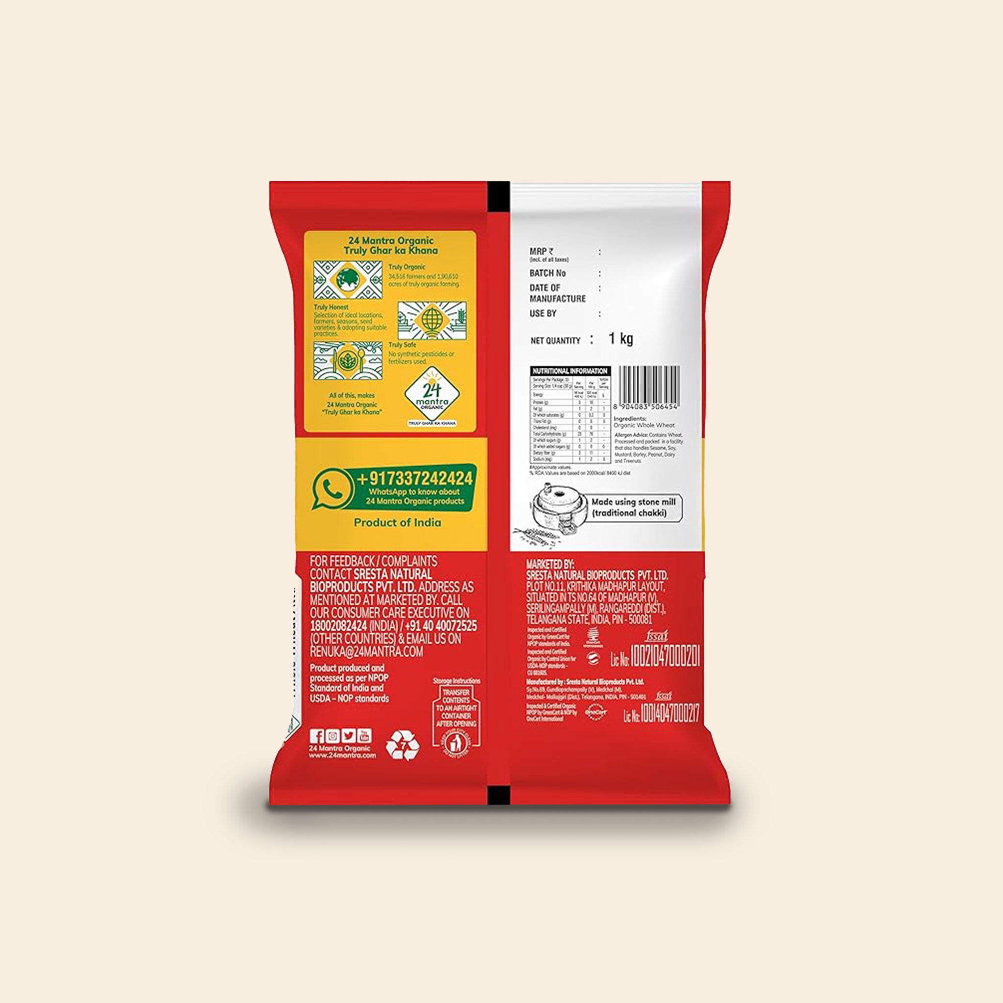 24 Mantra Organic Whole Wheat Atta Premium 1 Kg