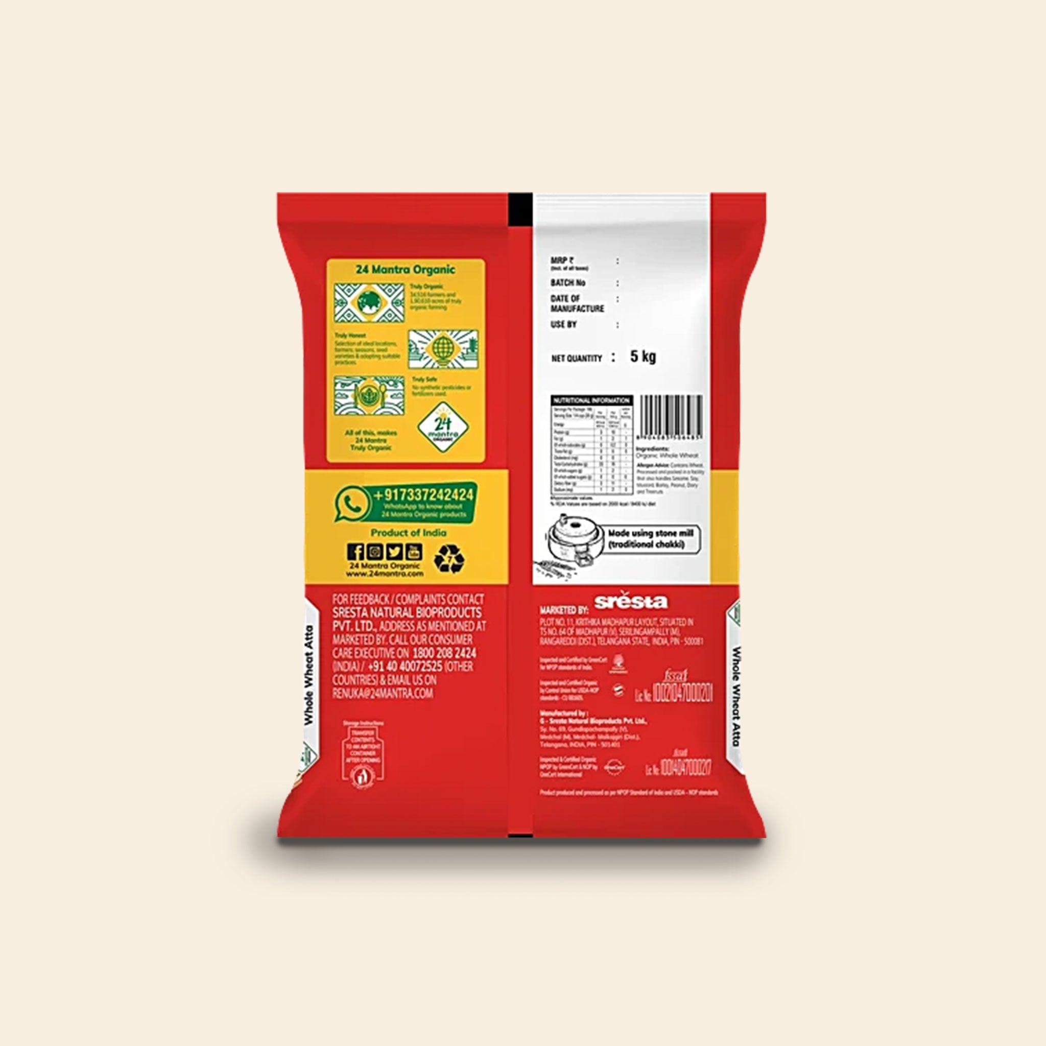 24 Mantra Organic Whole Wheat Atta Premium 5 Kg