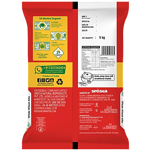 24 Mantra Organic Whole Wheat Atta Premium 5 Kg