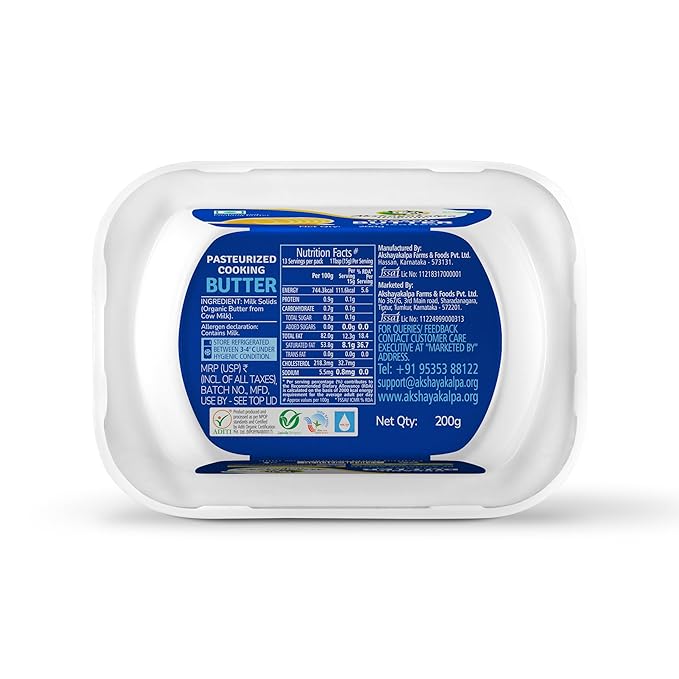 Akshayakalpa Organic Cooking Butter Un-Salted 200 Gms
