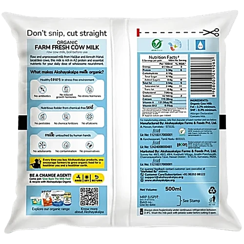 Akshayakalpha Amrutha A2 Farm Fresh Milk 500 Ml