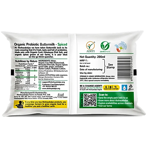 Akshayakalpha Probiotic A2 Butter Milk Spiced 200 Ml