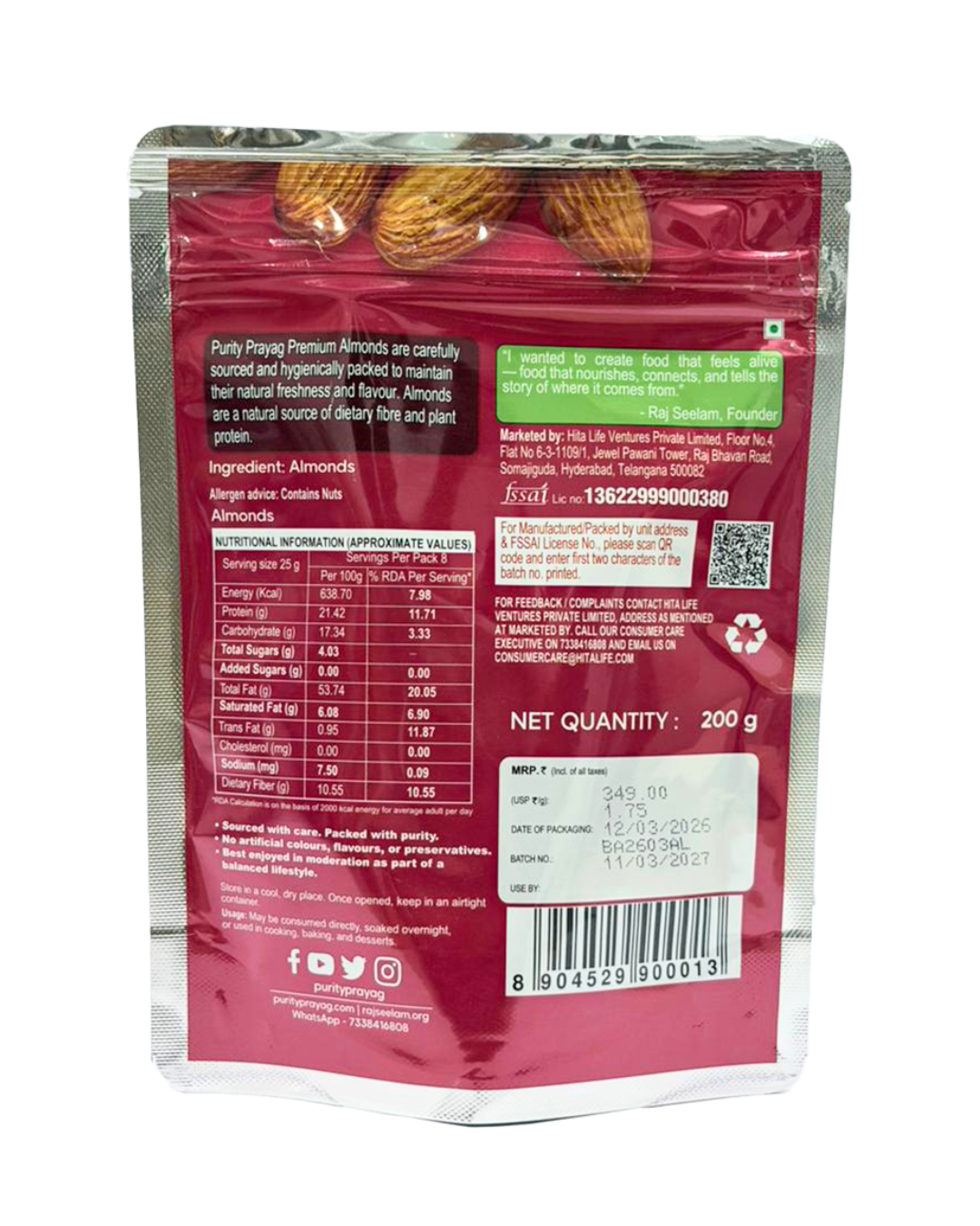 Purity Prayag Almonds 200g