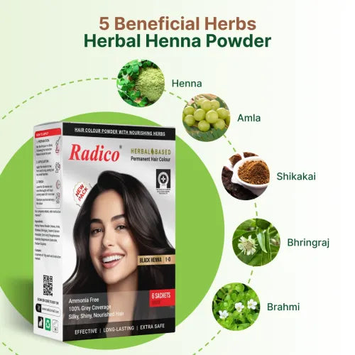 Radico Herbal Hair Color Natural Black Henna 60 Grams 100 G