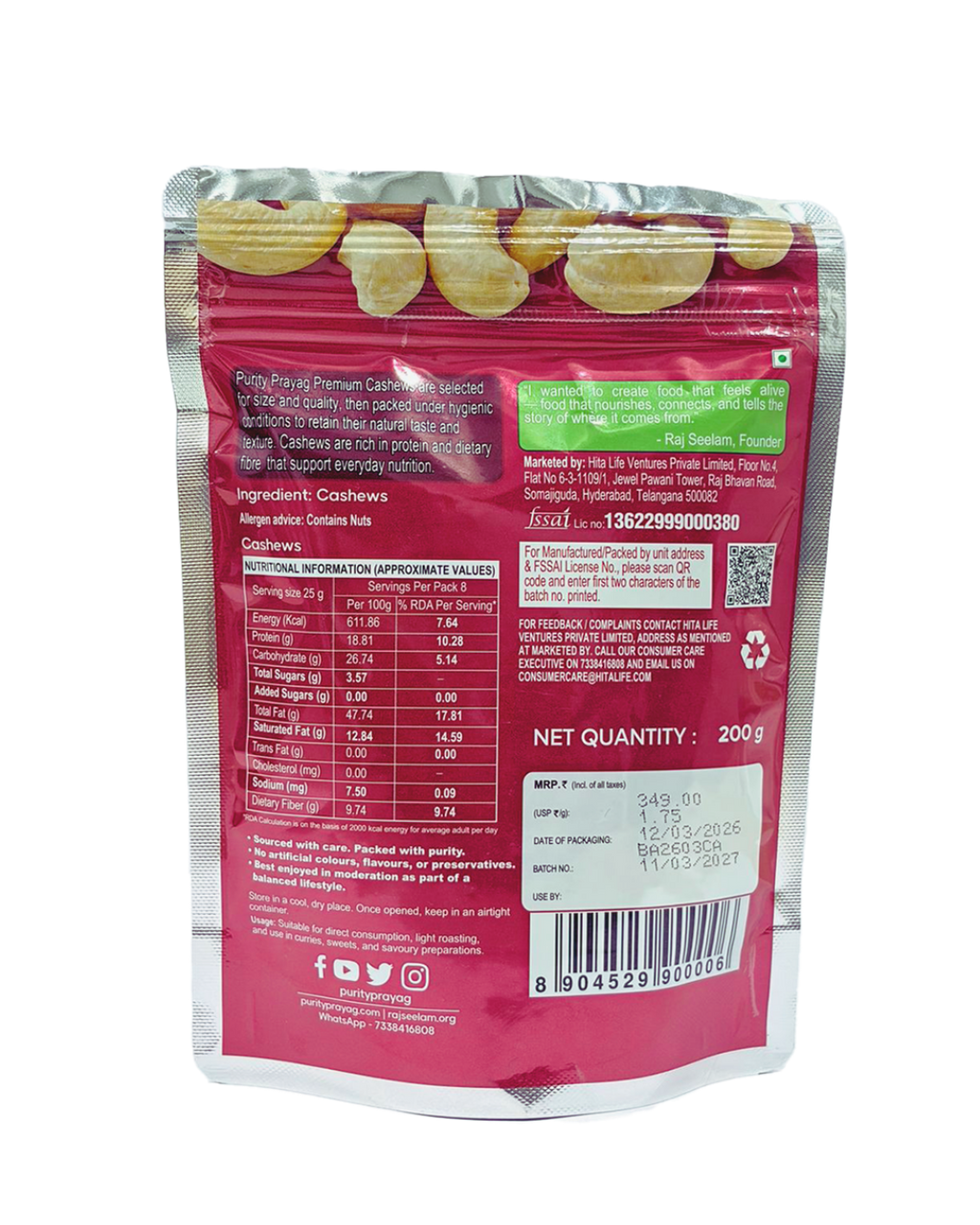 Purity Prayag Cashews 200g