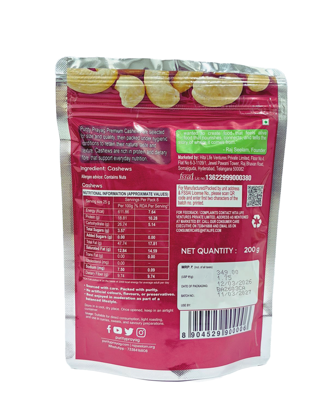Purity Prayag Cashews 200g