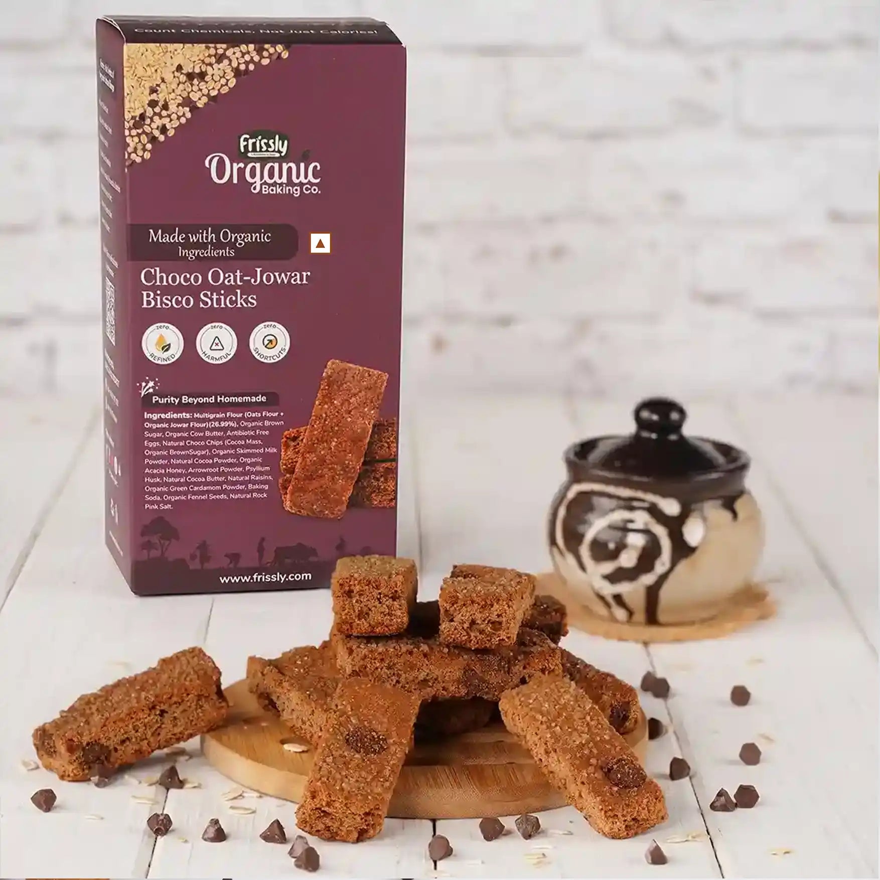 FRISSLY CHOCO OAT-JOWAR BISCO STICKS 120 GM
