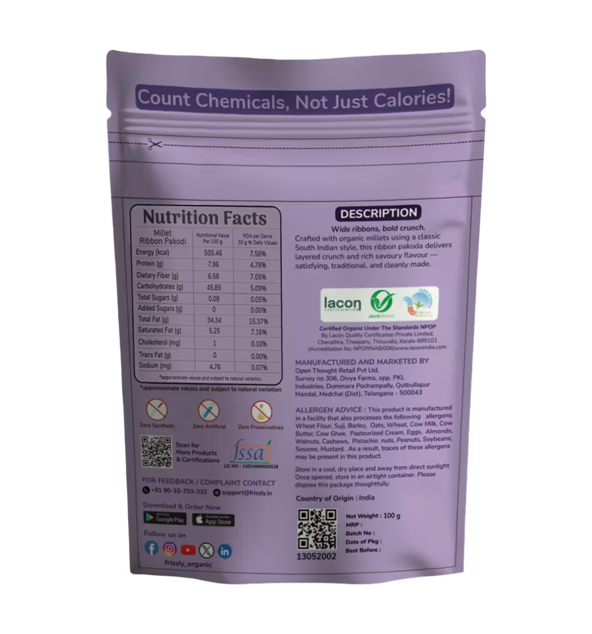 FRISSLY MILLET RIBBON PAKODA 100 GM