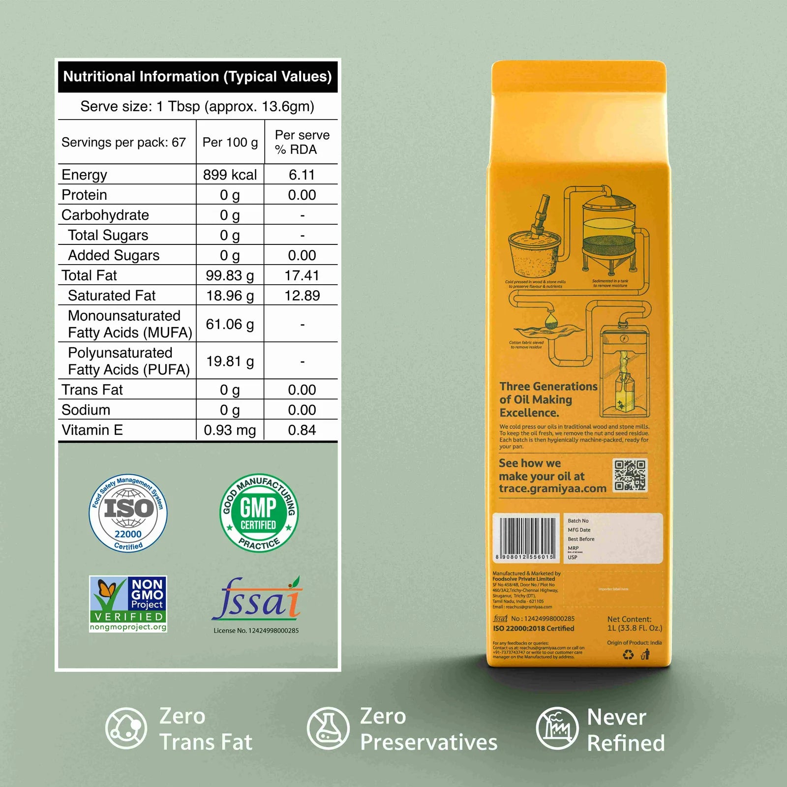 Gramiyaa Wood Cold Pressed Groundnut Oil 1L