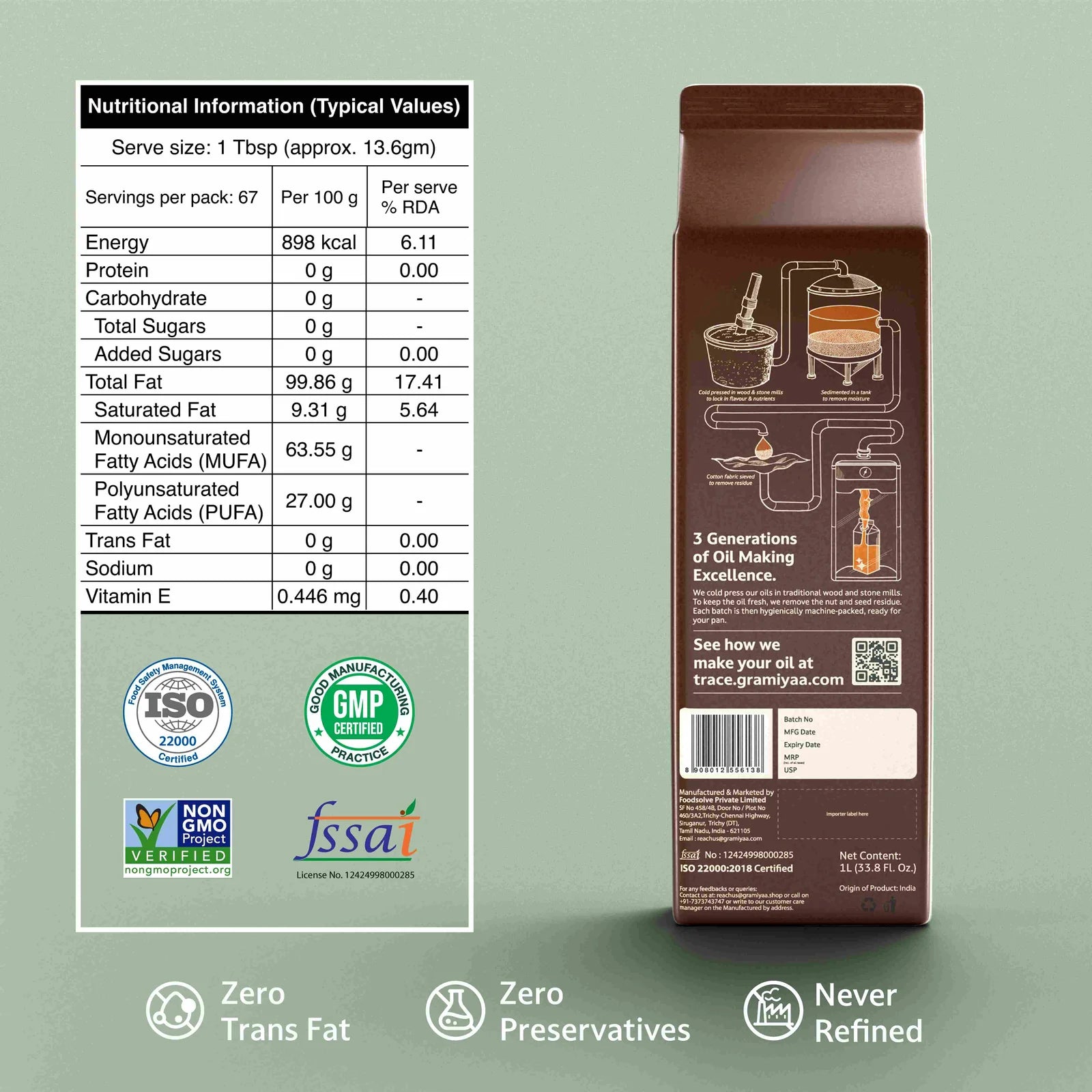 Gramiyaa Wood Cold Pressed Mustard Oil 1L