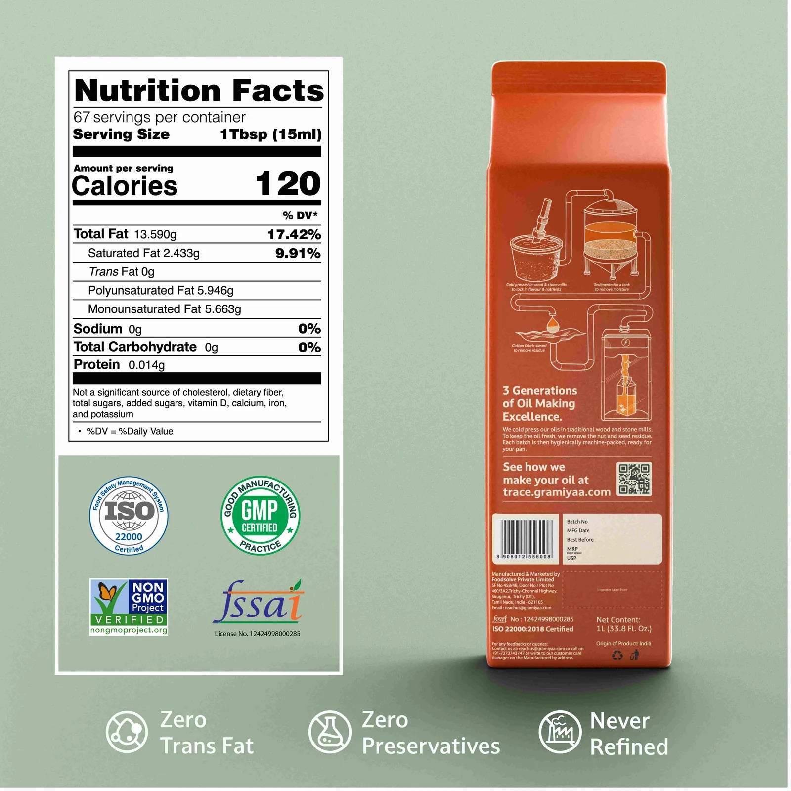 Gramiyaa Wood Cold Pressed Sesame Oil 1L