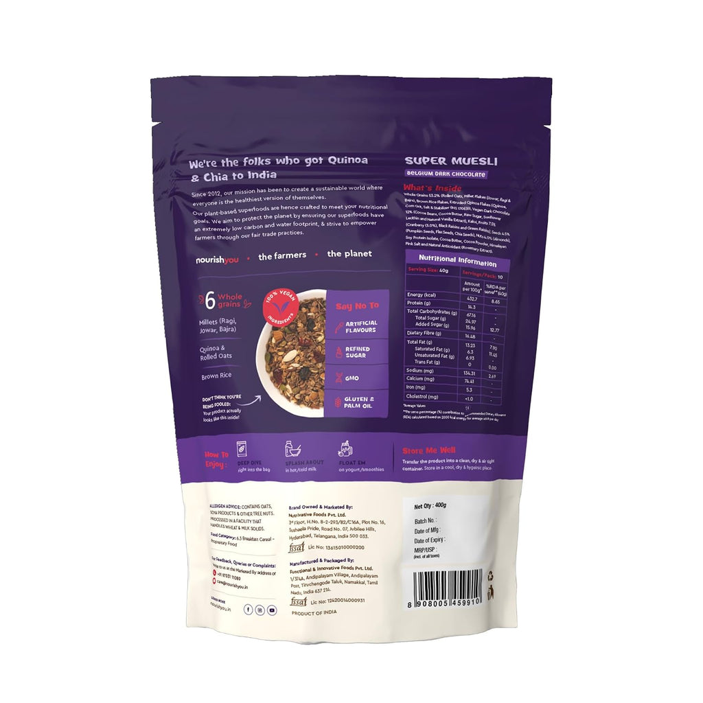 NOURISH SUPER MUESLI BELGIUM DARK CHOCOLATE 400 GM
