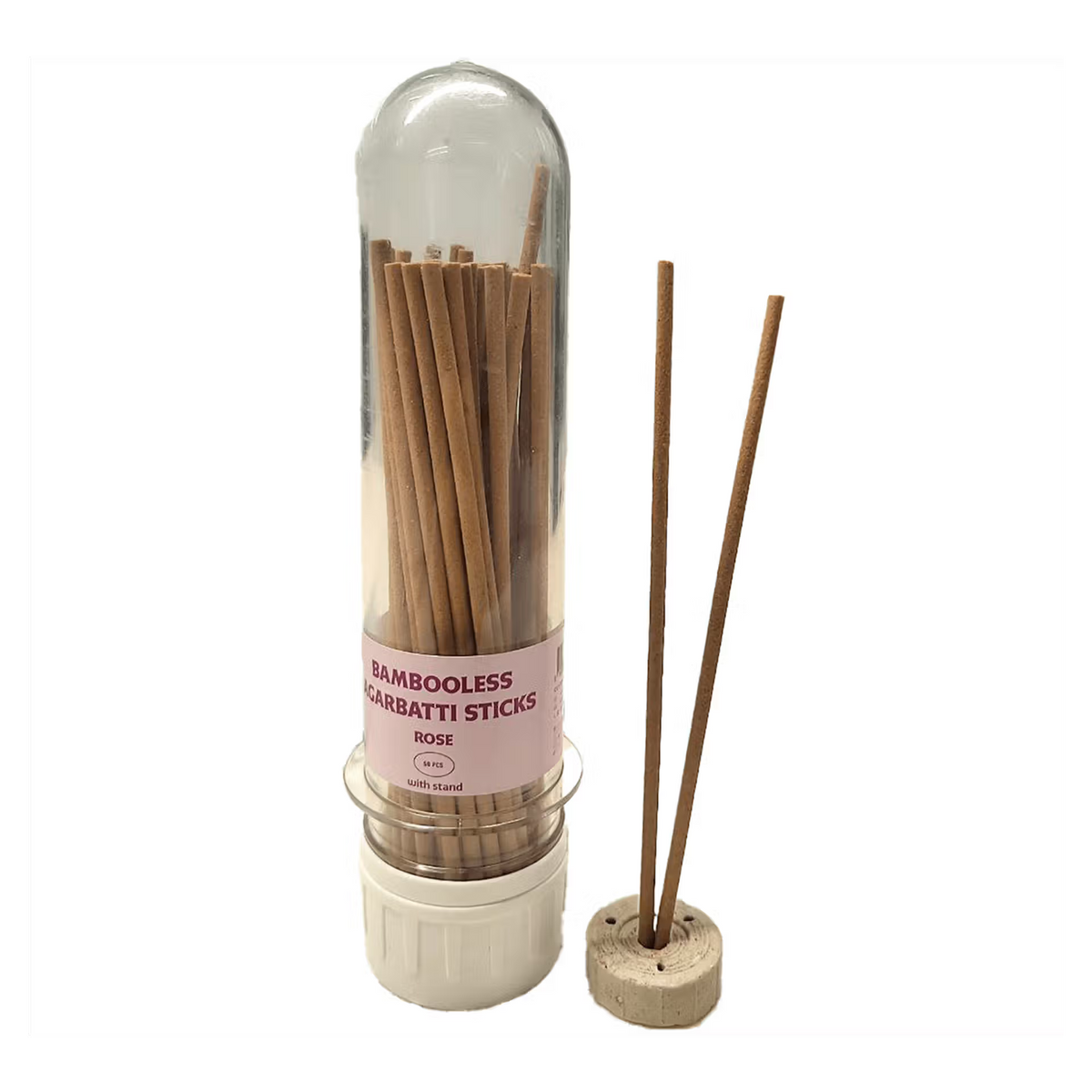 SWAHA ROSE BAMBOOLESS AGARBATTI STICKS - (50 PCS) 6 WITH STAND