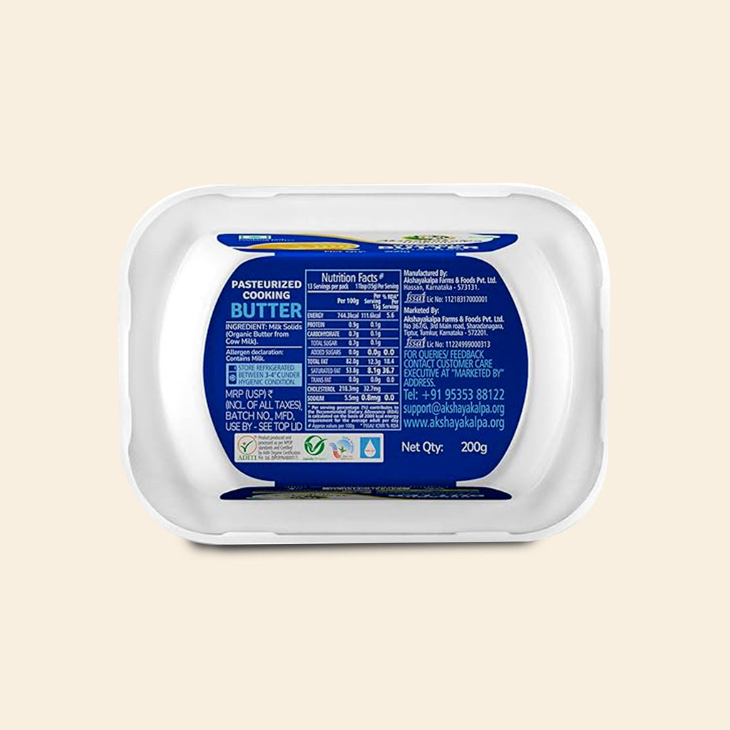 Akshayakalpa Organic Cooking Butter Un-Salted 200 Gms