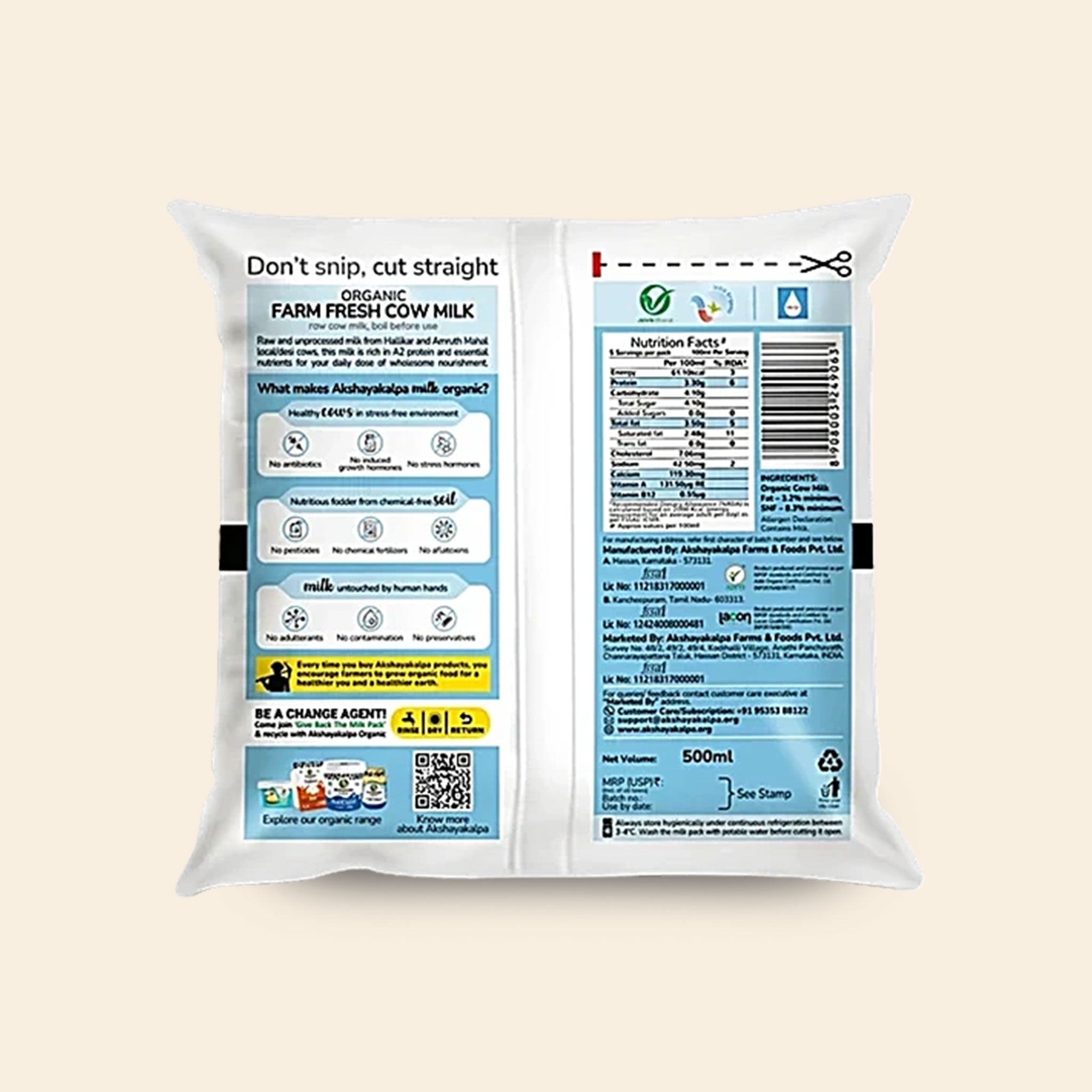 Akshayakalpha Amrutha A2 Farm Fresh Milk 500 Ml