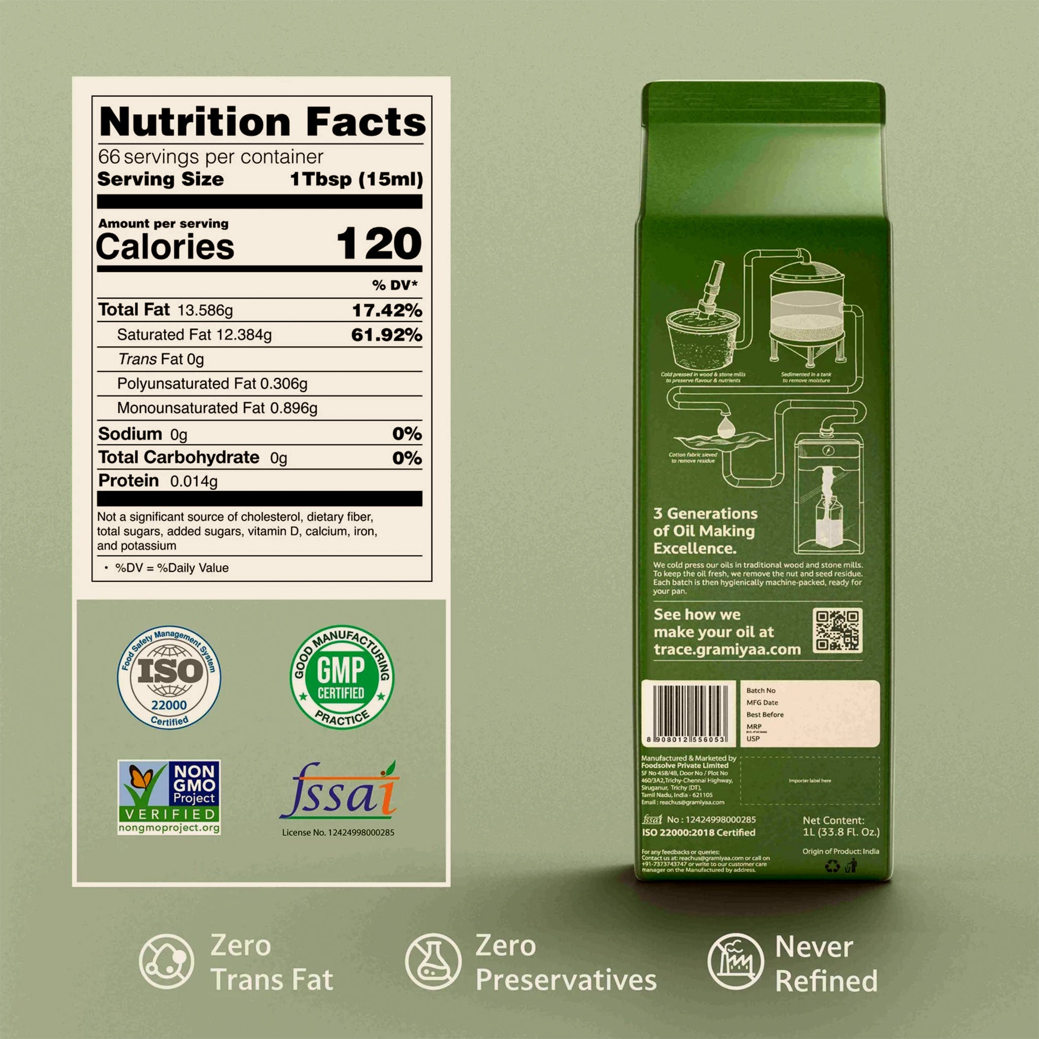 Gramiyaa Wood Cold Pressed Coconut Oil 1L