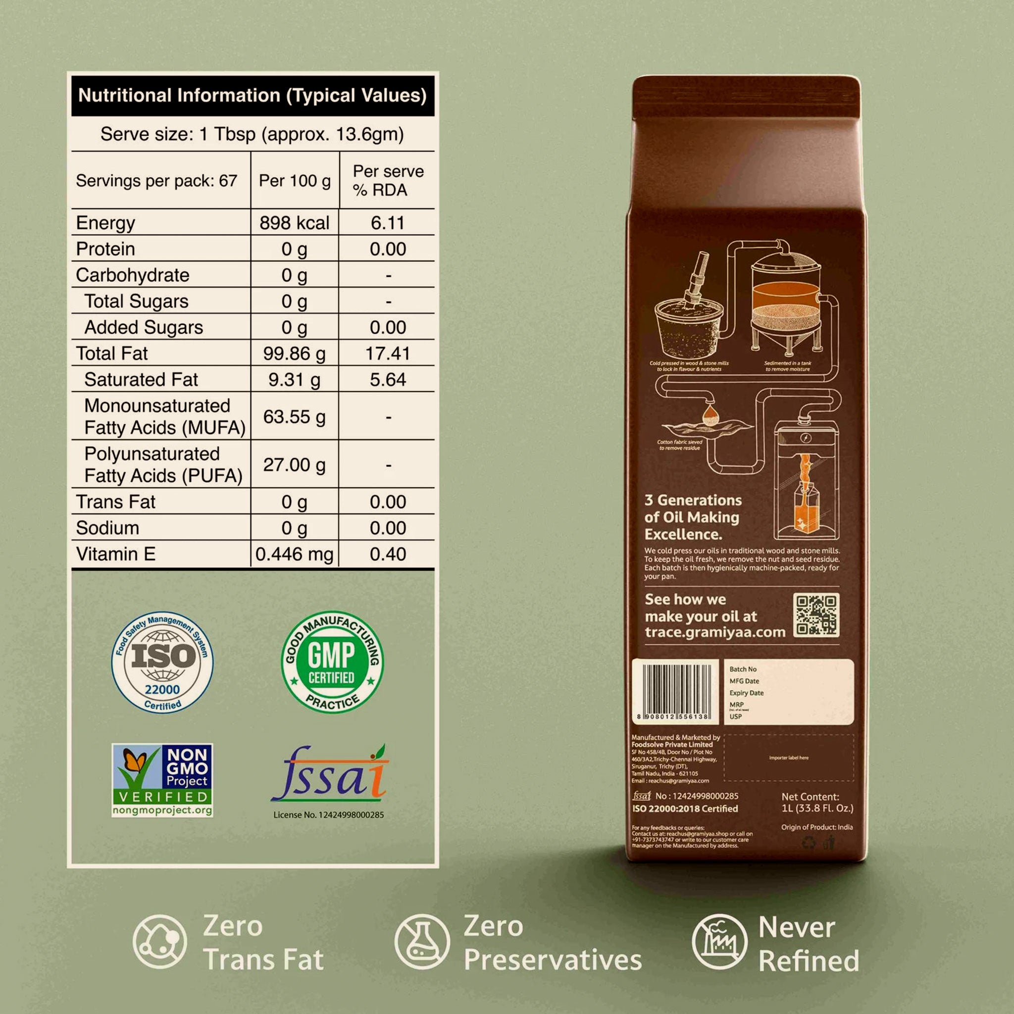 Gramiyaa Wood Cold Pressed Mustard Oil 1L